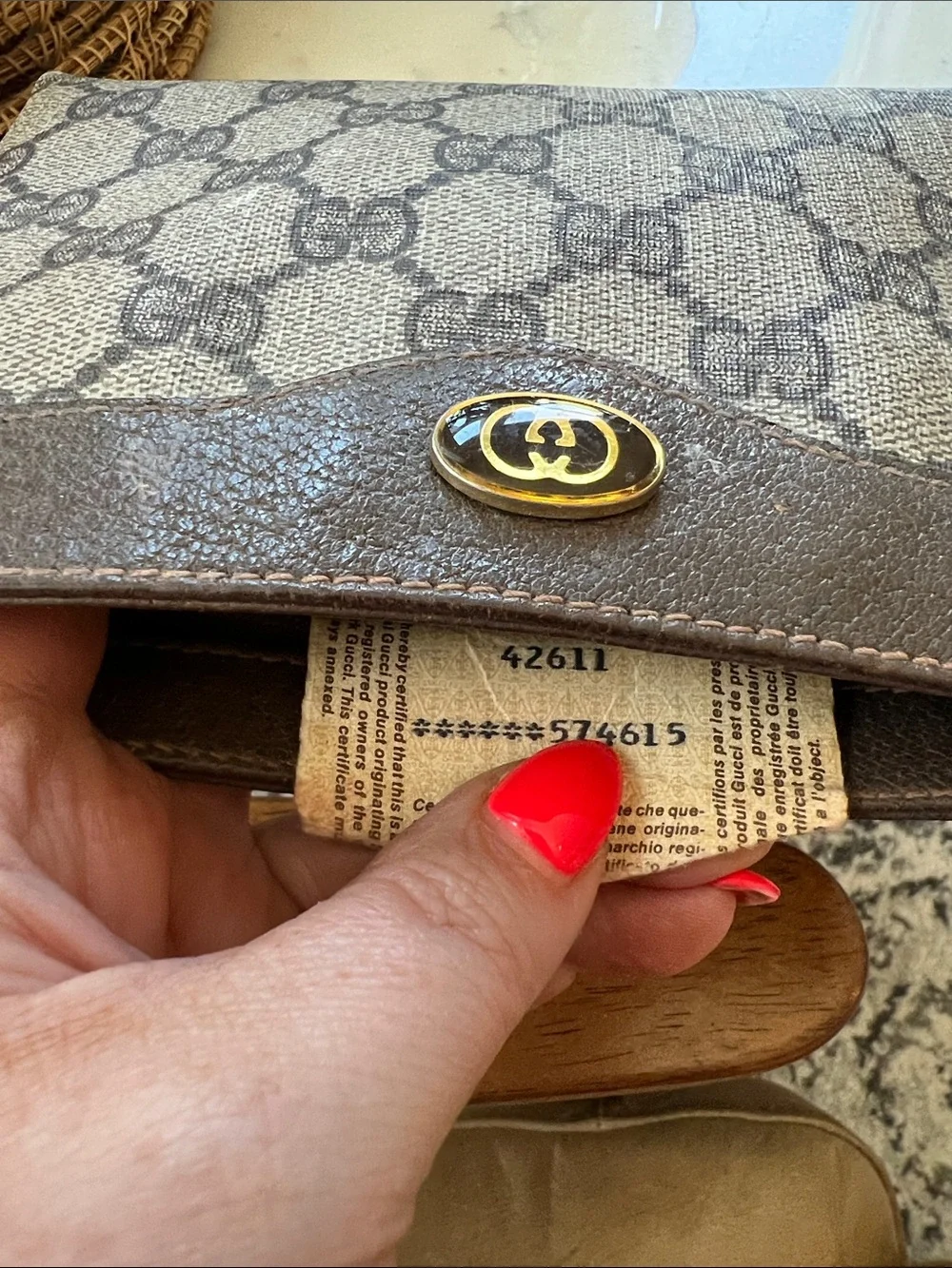 Vintage Gucci Beige & Brown GG Canvas Cosmetic Pouch with Gold Logo